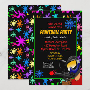 Colourful Paintball Birthday Party Invitation