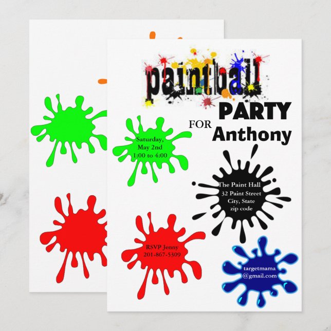 Colourful Paintball Birthday Party Invitation (Front/Back)