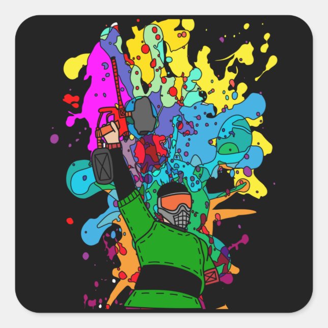 Colourful Paintball Motif Square Sticker (Front)