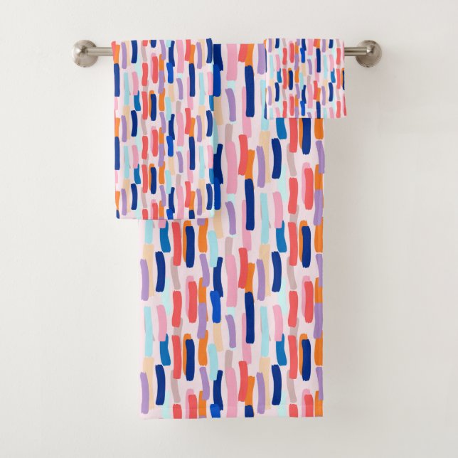 Colourful Paintbrush Stroke Pattern Bath Towel Set (Insitu)