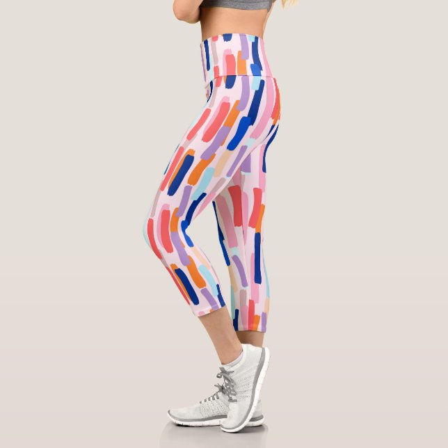 Colourful Paintbrush Stroke Pattern Capri Leggings (Left)