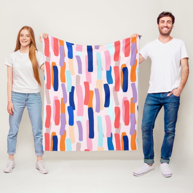 Colourful Paintbrush Stroke Pattern Fleece Blanket (In Situ)