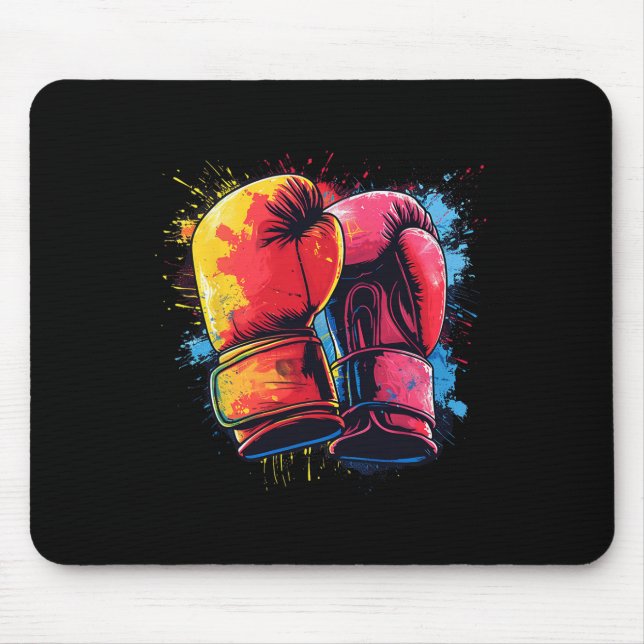 Colourful Painted Boxing Gloves On Artistic Boxing Mouse Mat (Front)