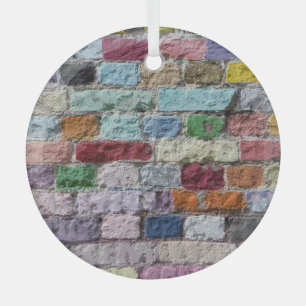 Colourful Painted Brick Wall Texture Glass Tree Decoration