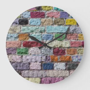 Colourful Painted Brick Wall Texture Large Clock