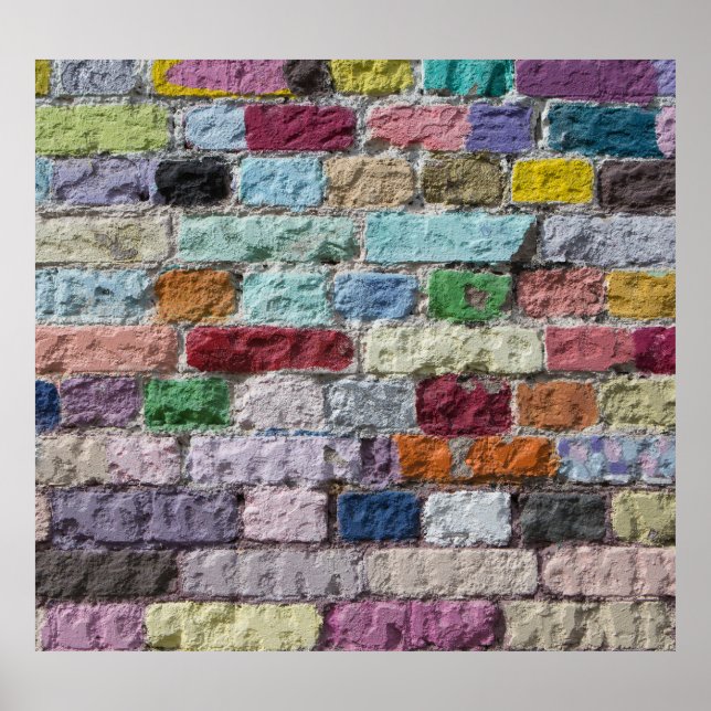 Colourful Painted Brick Wall Texture Poster (Front)