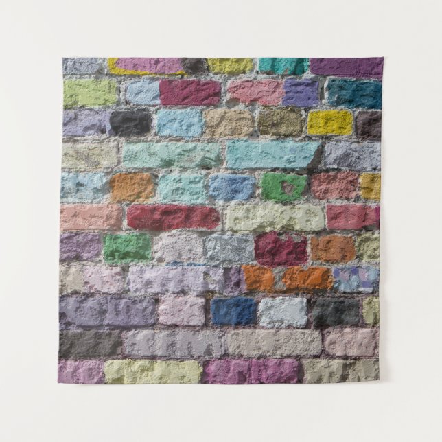 Colourful Painted Brick Wall Texture Tapestry (Front)