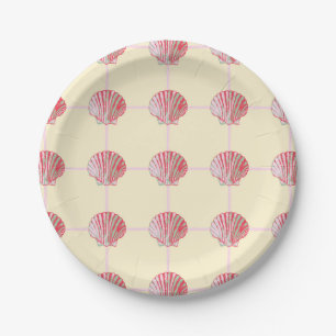 Colourful Painted Coastal Seashell Checkers Paper Plate