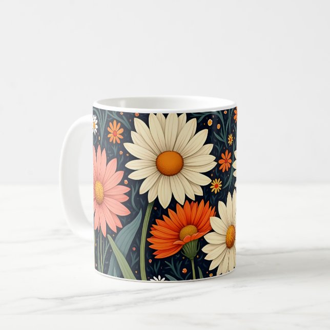 Colourful Painted Daisies Coffee Mug (Front Left)