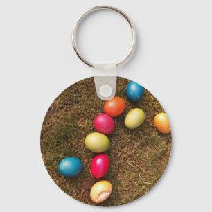 Colourful Painted Eggs in Garden, Easter Egg Key Ring