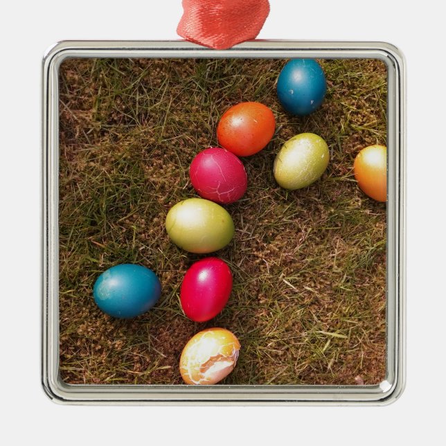 Colourful Painted Eggs in Garden, Easter Egg Metal Tree Decoration (Front)