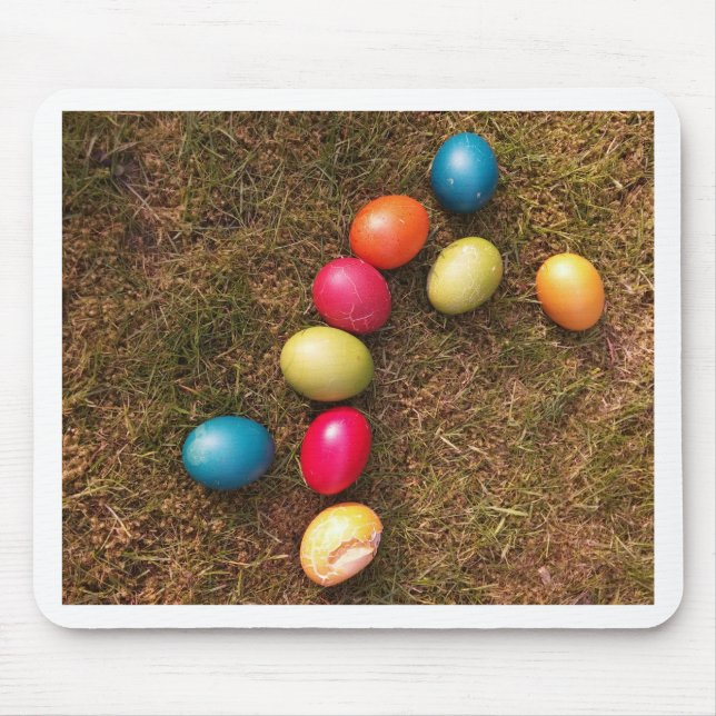 Colourful Painted Eggs in Garden, Easter Egg Mouse Mat (Front)