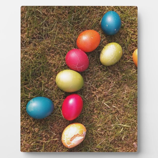 Colourful Painted Eggs in Garden, Easter Egg Plaque (Front)