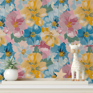 Colourful Painted Flowers Floral Pattern Wallpaper