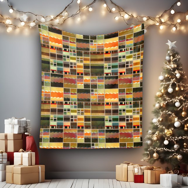 Colourful Painted Geometric Pattern Fleece Blanket (Stained glass fleece blanket featuring an abstract pattern in unique vibrant colors)