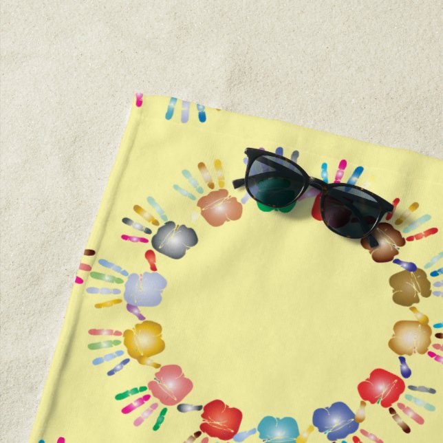 Colourful Painted Hands *Colour Customisable* Beach Towel (In Situ)