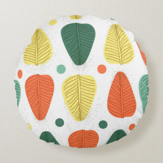 Colourful painted leaves, bright business backgrou round cushion