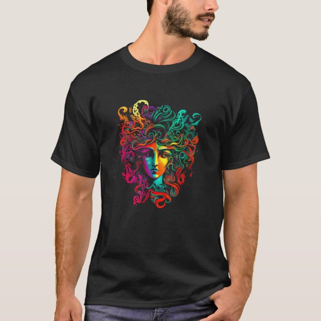 Colourful Painted Medusa Head Greek Mythology Gift T-Shirt (Front)