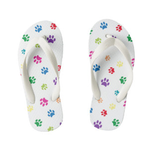 Colourful Painted Paw Prints Kid's Flip Flops