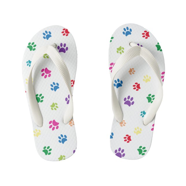 Colourful Painted Paw Prints Kid's Flip Flops (Footbed)