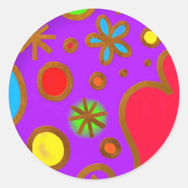 Colourful Painted Purple Red Blue Classic Round Sticker (Front)