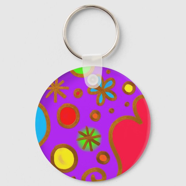 Colourful Painted Purple Red Blue Key Ring (Front)