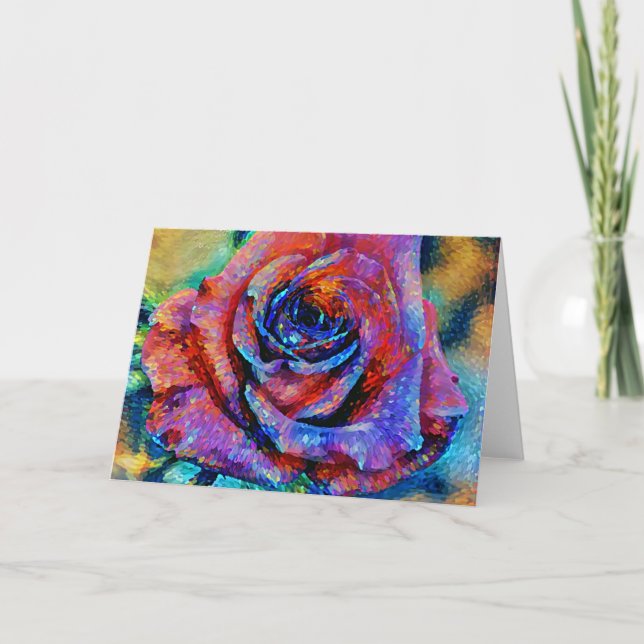 Colourful Painted Rose Art Note Card (Front)