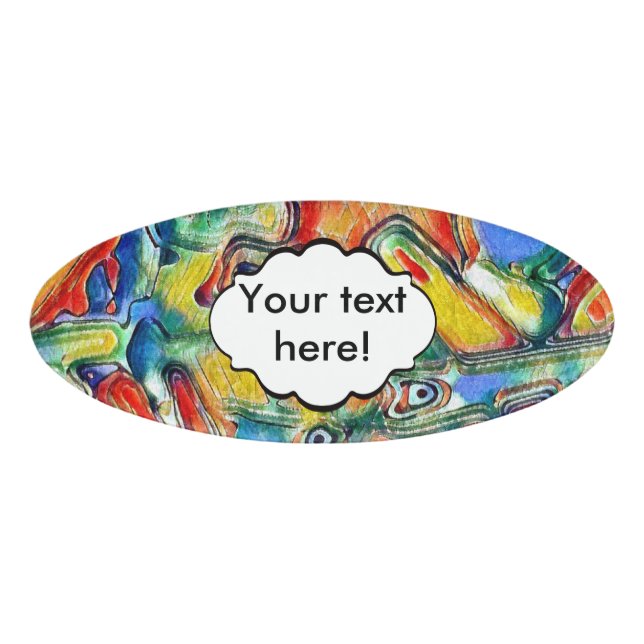 Colourful painted shapes name tag (Front)