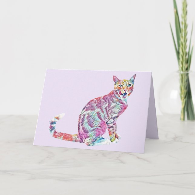 Colourful Painted Tabby Cat Greeting Card (Front)