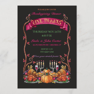Colourful Painted Thanksgiving Dinner Hand Drawn Invitation