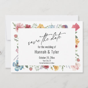 Colourful Painted Watercolor Meadow Wildflower Save The Date