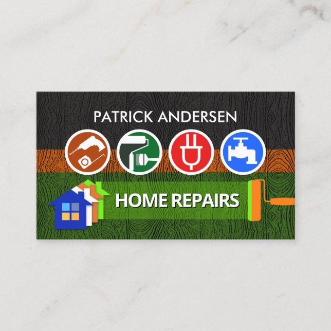 Colourful Painted Wood Layers Handyman Business Card (Front)