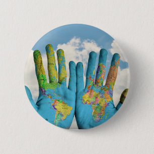 Colourful Painted World Map in Hands, Art Photo 6 Cm Round Badge