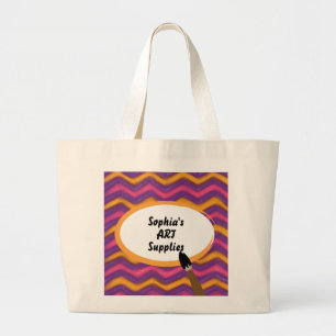 Colourful Painted Zigzags Personalised Art Supplie Large Tote Bag