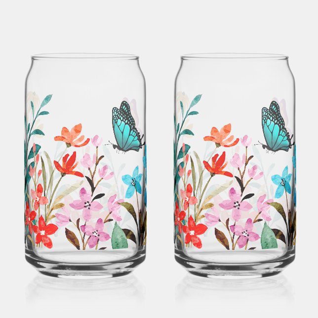 Colourful Painterly Floral Garden Art Can Glass (Front)