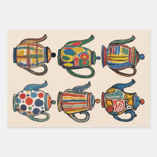 Colourful Painterly Teapot pattern Wrapping Paper Sheet
