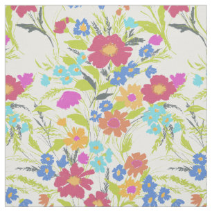 Colourful Painterly Wildflower Bouquet Fabric