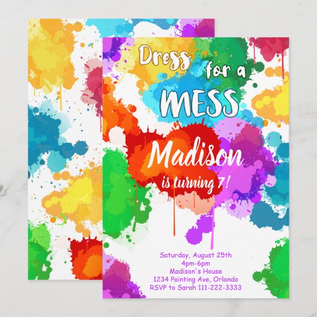 Colourful Painting Birthday Party Invitation (Front/Back)