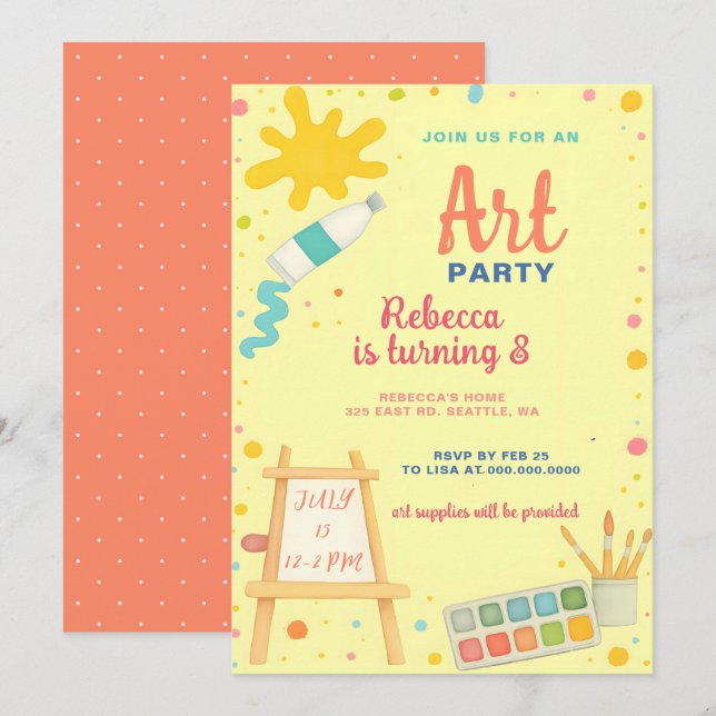 Colourful Painting Drawing Art Party Birthday  Invitation (Front/Back)
