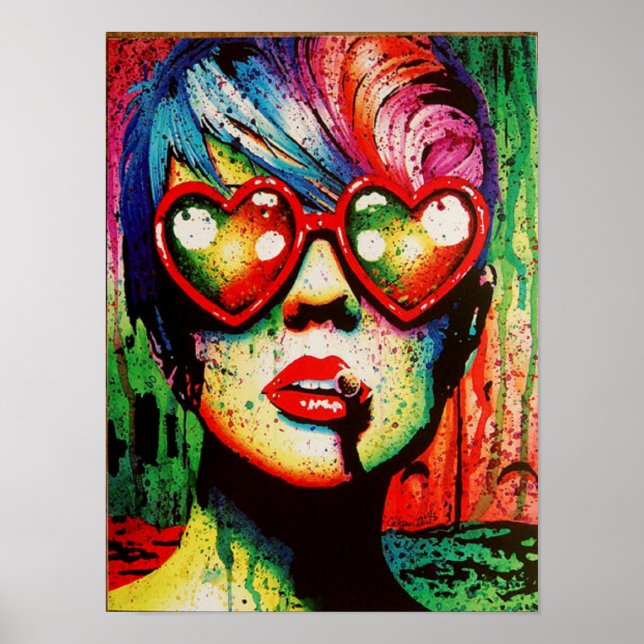 Colourful painting heart sunglasses poster (Front)