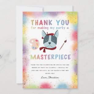 Colourful Painting Party French Bulldog Birthday Thank You Card