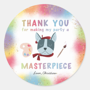 Colourful Painting Party Puppy Dog Birthday Favour Classic Round Sticker