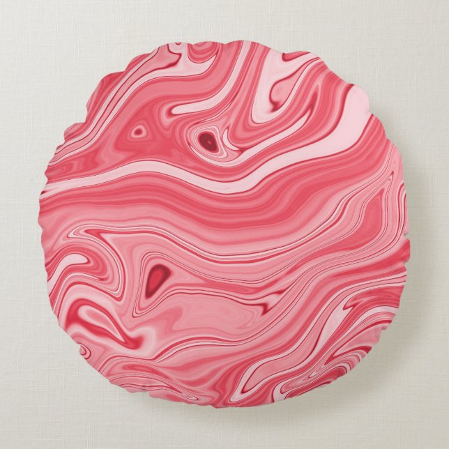 Colourful paintings of marbling, red marble ink pa round cushion (Front)