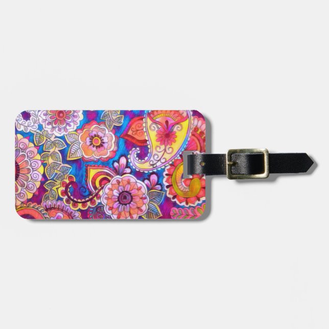 Colourful Paisley Acrylic Luggage Tag (Front Horizontal)