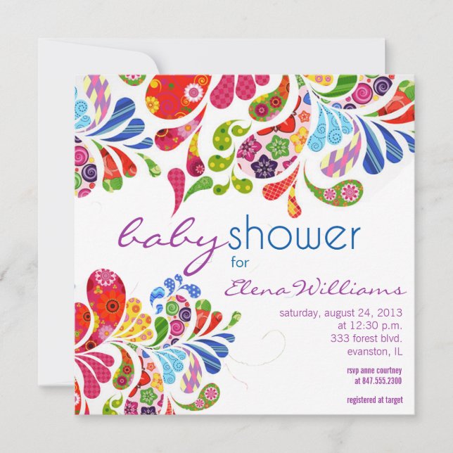 colourful paisley baby shower invitation (Front)