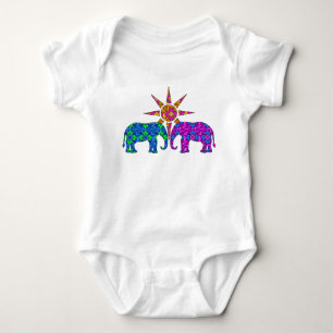 Colourful Paisley Elephant Cute Baby Bodysuit