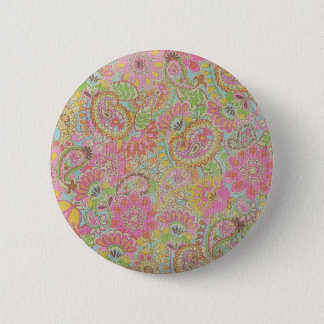 Colourful Paisley Floral botanical Flowers   6 Cm Round Badge (Front)