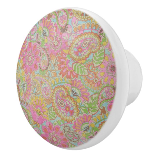 Colourful Paisley Floral botanical Flowers  Ceramic Knob (Right)
