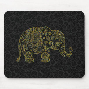 Colourful Paisley Floral Elephant Illustration Mouse Mat