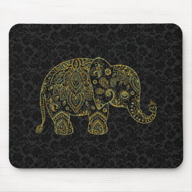 Colourful Paisley Floral Elephant Illustration Mouse Mat (Front)